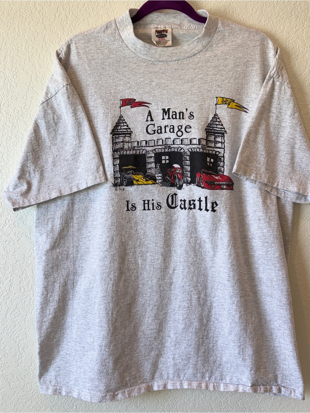 A Man's Garage Is His Castle Graphic Tee - Gray